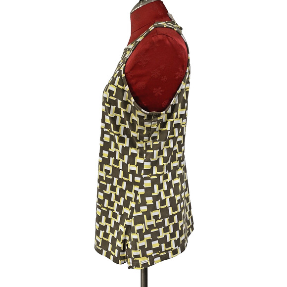 Banana Republic Size L Sleeveless Fitted Tank Blouse Zip Back Tan Yellow White - Picture 3 of 9